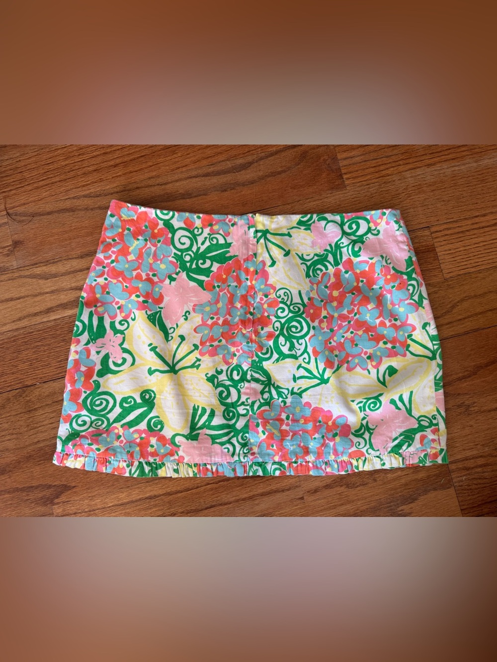 Lilly Pulitzer 100% Cotton Colorful Floral Mini Skirt With Ruffle Edge Sz 8 EUC